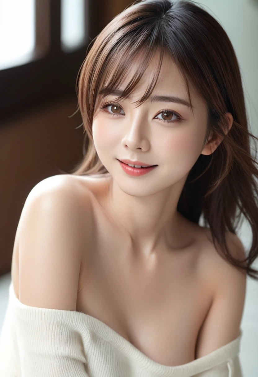 masterpiece, porn graph, upper body shot profile, 18-year-old attractive nudist、independent、Look forward、Light eye makeup、Brown Hair Color、Hair blowing in the wind、Quality of actress、Shiny, Ultra-realistic faces、smile、Watery eyes、look up、Soothing lighting effects、 Ultra-Realistic Capture、Very detailed、High resolution 16k human skin closeup, Skin texture must be natural、Must be so detailed that pores are visible、skin is healthy、Must be of knitwear tone、Use natural light and color、High quality photos taken by modeling agencies, Exclusive photographer、smile, natural makeup, completely nude, no bra, erect nipples, showing large sideboob of the huge breasts, glamorous body:1.3