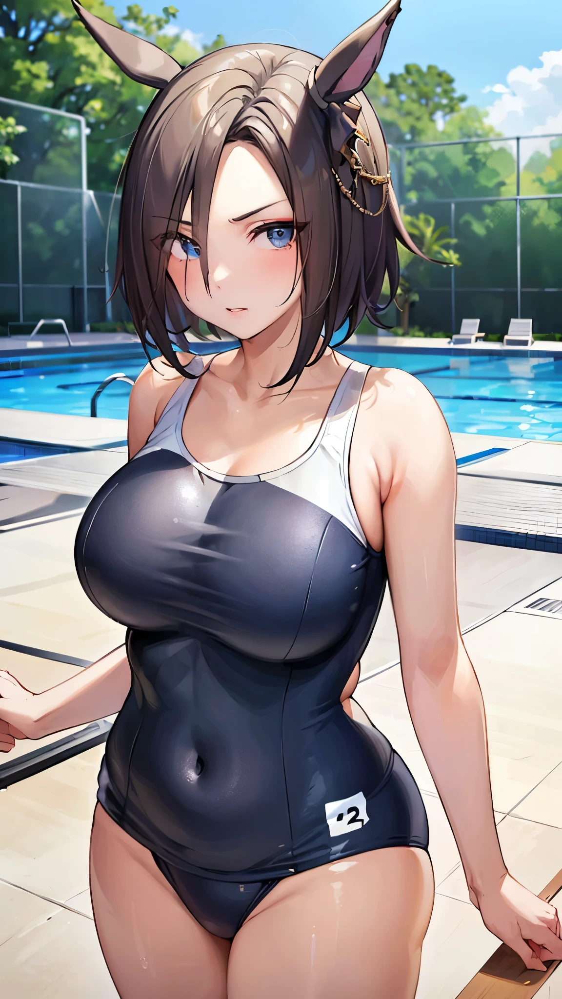 (((masterpiece))),(((High resolution)))、(((perfect face)))、(((Air Groove)))、************, (((competitive swimsuit))),  Plump, top quality eyes, detailed texture, look at the camera, big tits, ((high resolution face))
