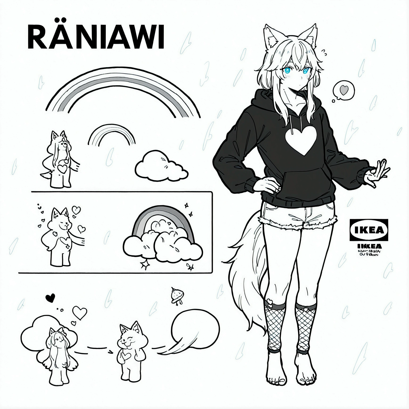 there are two cats that are standing next to each other, reference sheet, character reference sheet, anime character reference sheet, fursona commission, reference sheet white background, reference model sheet, female fursona, fursona!!!!, fullbody commission for, full body adoptable, avian!!! fursona, high quality model sheet, character adoptable, fursona furry art commission