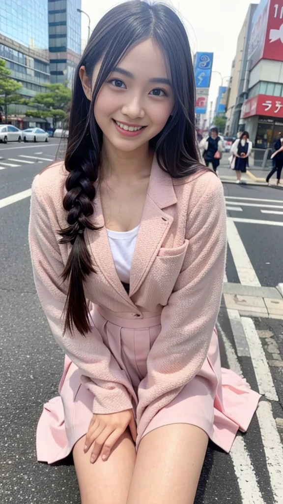 Raw photo、Ultra-realistic、Ultra detailed face、Detail lips、Detailed eyes、High school girl smiling showing her teeth、Long Hair:1.1、chest、Visible curves、Laughing with your mouth open 、Tokyo city角、 Whole body、( Slender body)、(Long Hair)、Big Breasts、Idol、(pastel colour)、18-year-old、Small face、Braid、 Tokyo city、Long beautiful legs 1.2、Curved waist、flower、uniform