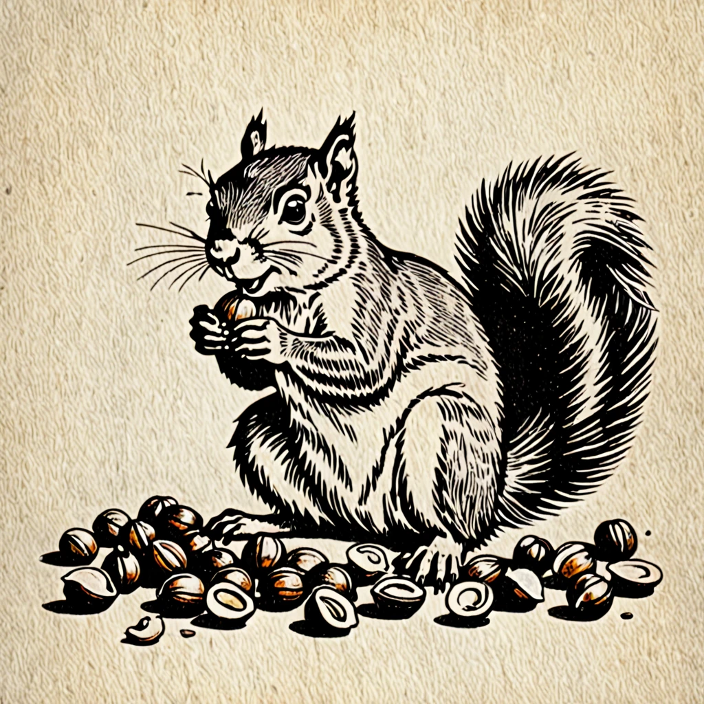Squirrel, drunk, vintage, pencil draw, logo, NUTS