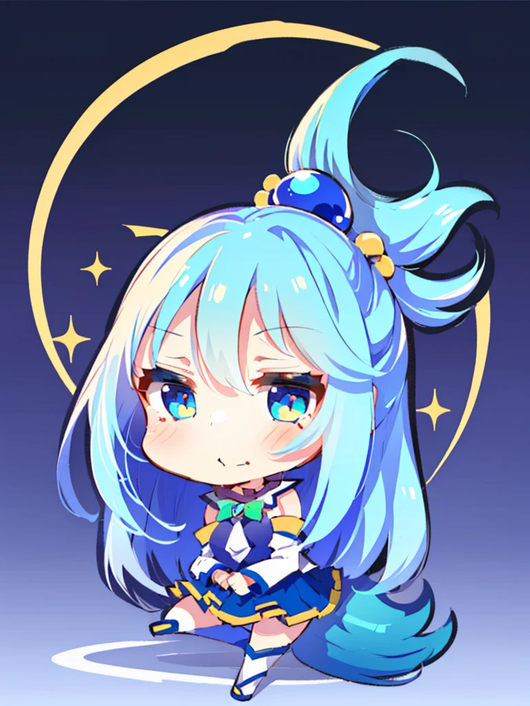 (8K, best quality, masterpiece:1.2),\(Eye details\),\(Facial features details\),(\(Clothes details details\)\),(1 girl:1.3),独奏,full body,(chibi),aqua \(Konosuba\),((😂))
