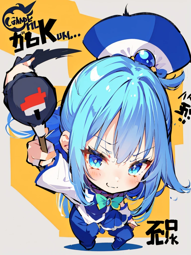 (8K, best quality, masterpiece:1.2),\(Eye details\),\( features details\),(\(Clothes details details\)\),(1 girl:1.3),独奏,full body,(chibi),aqua \(Konosuba\),((😂))