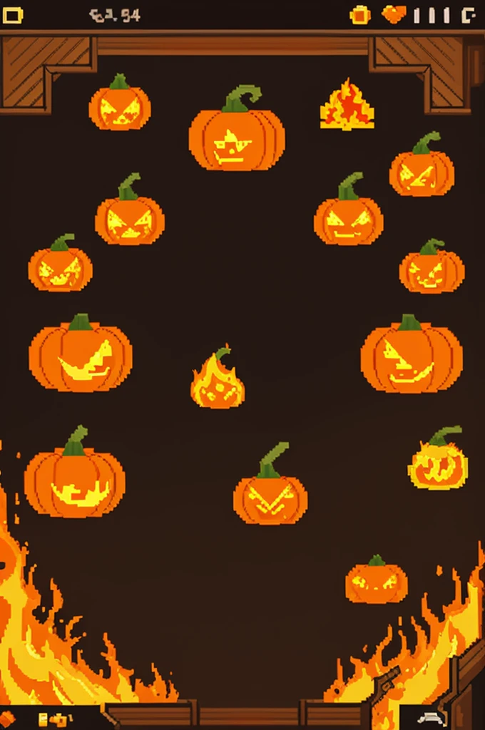 Create 32x32 pixel art of a pumpkin on fire