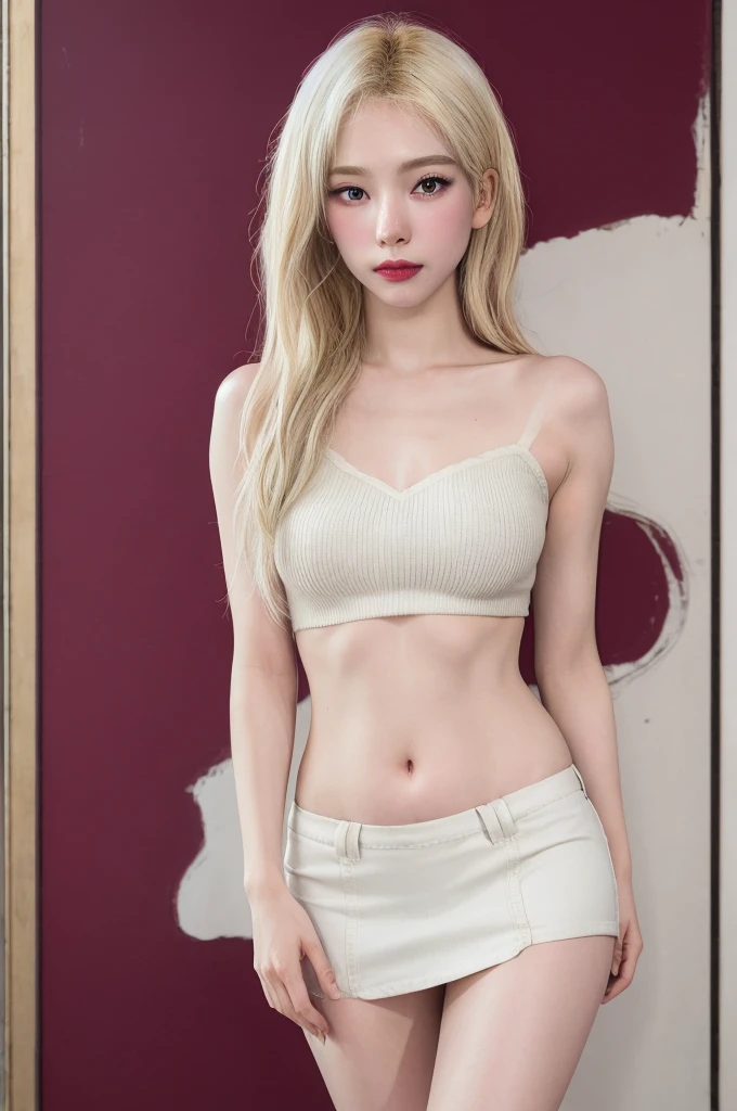 Best quality, 8k, perfect lighting, masterpiece, ultra high res, (photorealistic:1.4), raw photo,1girl, solo, realistic, looking at viewer, full body, night, aurora sky, detailed oily skin, red lips, closed mouth, Mini short jeans skirt, grey seamless ribbed cami top with shoulder straps, size small, Huge breasts, Erect nipples, exposed belly bottom, masterpiece, best quality, highly detailed, ultra high res, (photorealistic:1.8), unreal_engine, photograph, realistic_skin_texture, rialistic photo、Real Images、Top image quality、​masterpiece, white skin color, gold hair, full body standing, outdoor, Main Street, Scrawny:1.7,