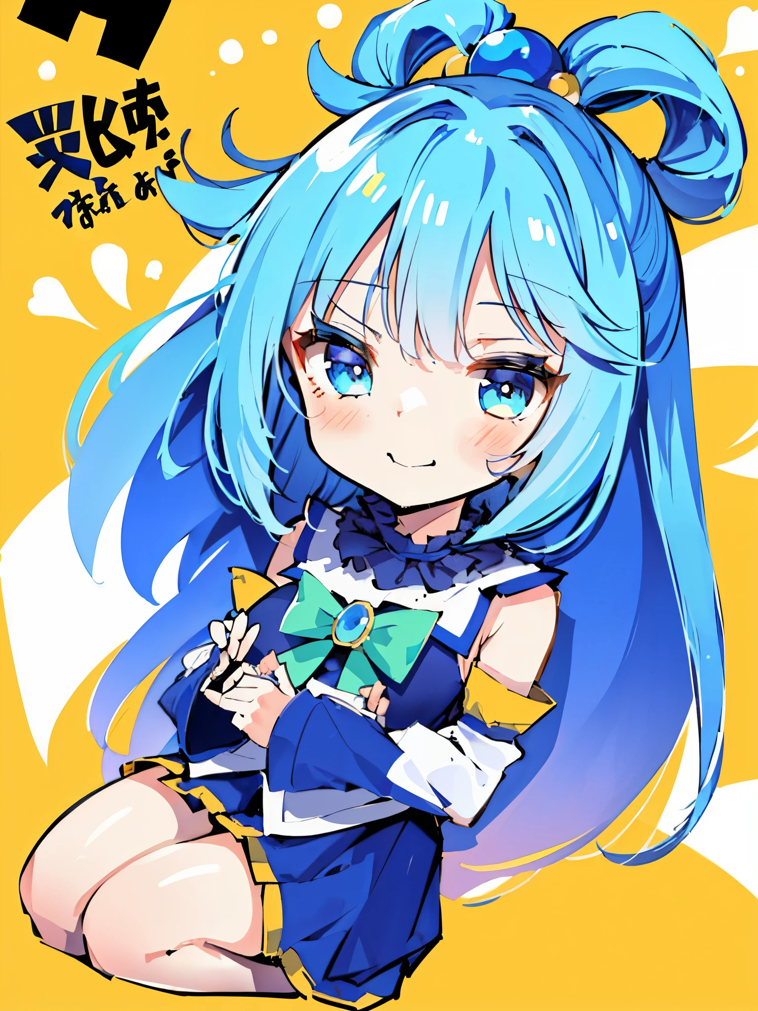 (8K, best quality, masterpiece:1.2),\(Eye details\),\(Facial features details\),(\(Clothes details details\)\),(1 girl:1.3),独奏,full body,(chibi),aqua \(Konosuba\),((😂))