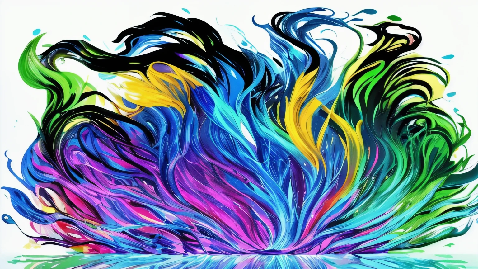 ((best qualityer)), ((work of art)), (detailded), liquid forms, root shape, neon paint explosion with light blue and water green color gradient, darkness background, minimalistic