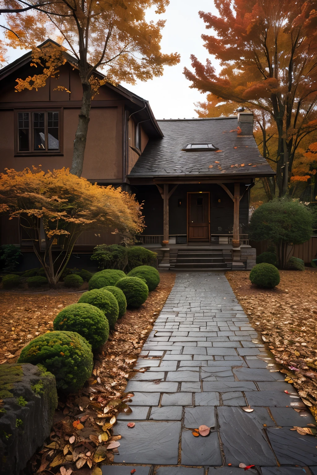 (Photo RAW),(autumn,House with stone walkway and tree in front:1.3),(Abstract texture background:1.2),masterpiece, Highest quality, Highest quality, Official Art,Most detailed,Depth of written boundary,Bokeh,Atmospheric lighting, Structure of the film,Complex multiple subjects, 4k HDR, (Intricate details),(Ultra-detailed:1.15),Microcontrast, Sharp detail elements, dusty atmospheric haze, High quality material texture, Volume Texture, Coating Texture, metal texture