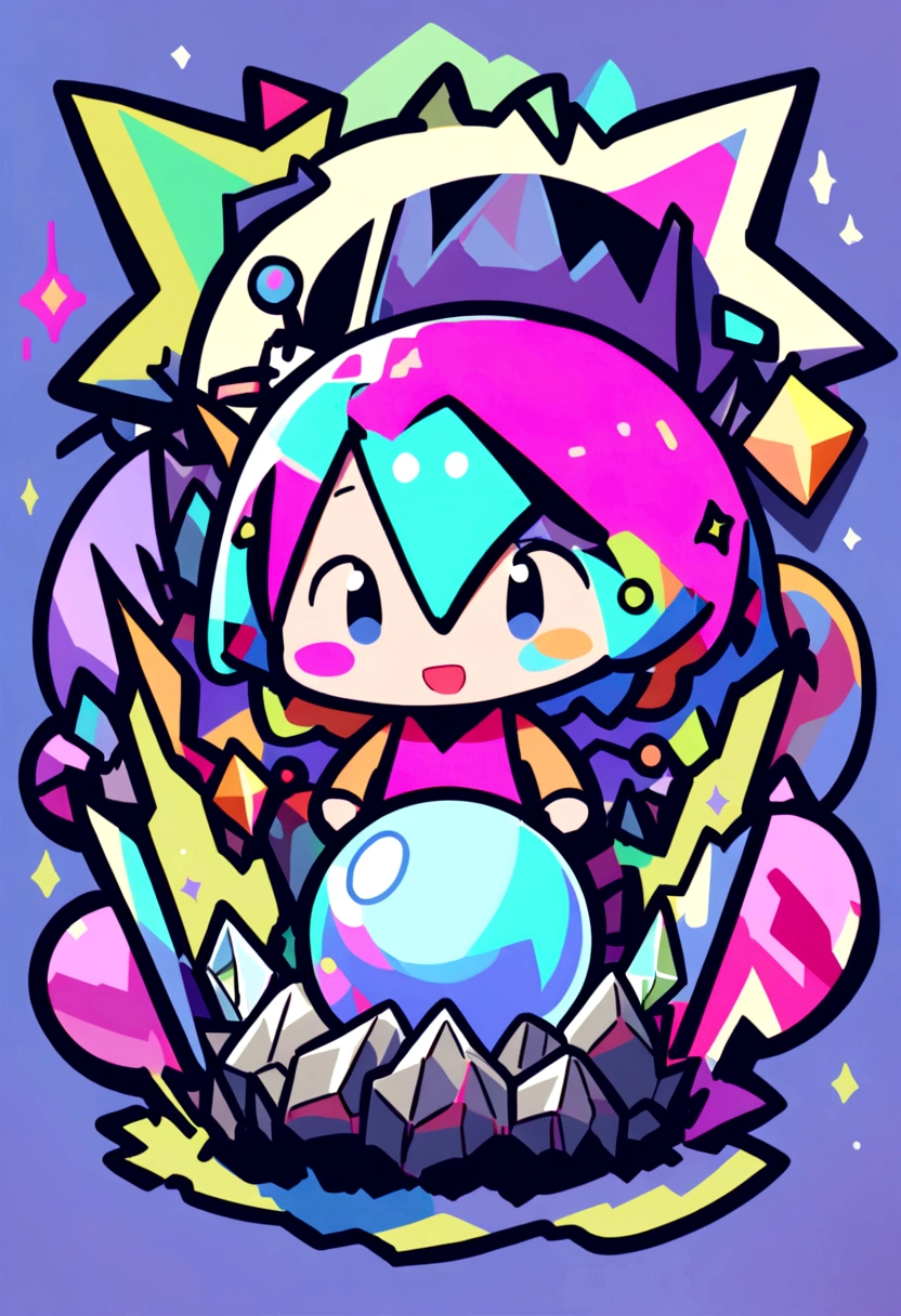 /Imagine Prompt: Illustration of a prophet with stickers on a plain background,Hand holding a crystal ball in bold outline style, Jagged Edges, Garbage Core, Light Shadow - V 5.2