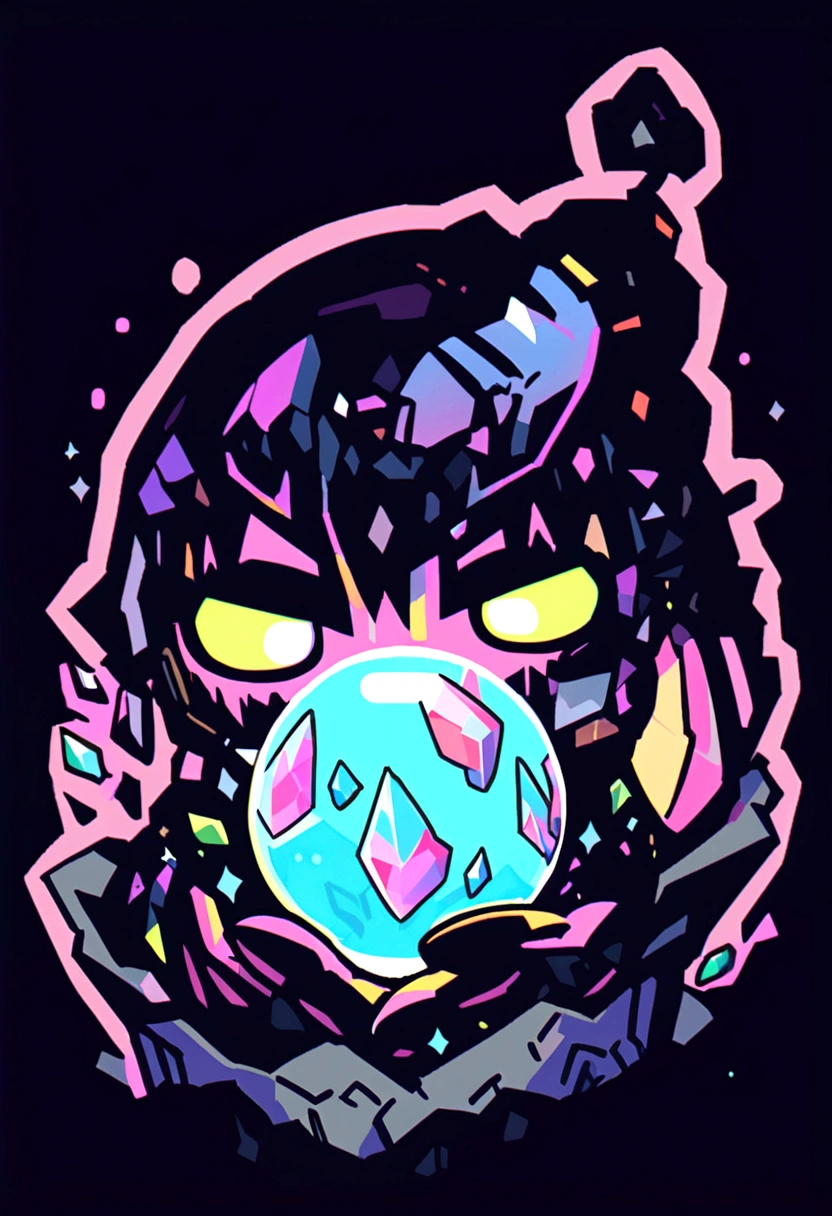 /Imagine Prompt: Illustration of a prophet with stickers on a plain background,Hand holding a crystal ball in bold outline style, Jagged Edges, Garbage Core, Light Shadow - V 5.2