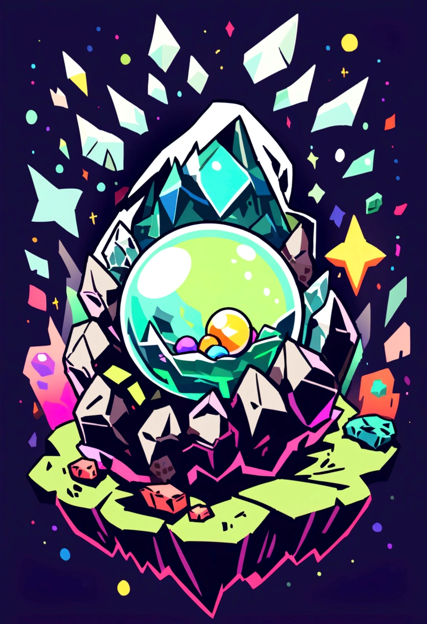 /Imagine Prompt: Illustration of a prophet with stickers on a plain background,Hand holding a crystal ball in bold outline style, Jagged Edges, Garbage Core, Light Shadow - V 5.2