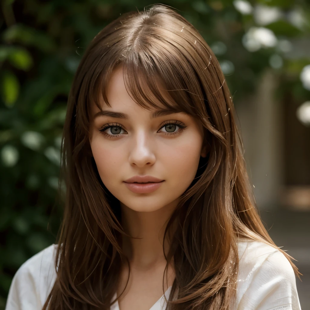 une femme aux yeux marrons, cheveux bruns, En regardant la caméra, femme arafée, seulement le visage, Portrait de Sophie Mudd, 21 ans, très joli visage, Haute définition, traits du visage distincts