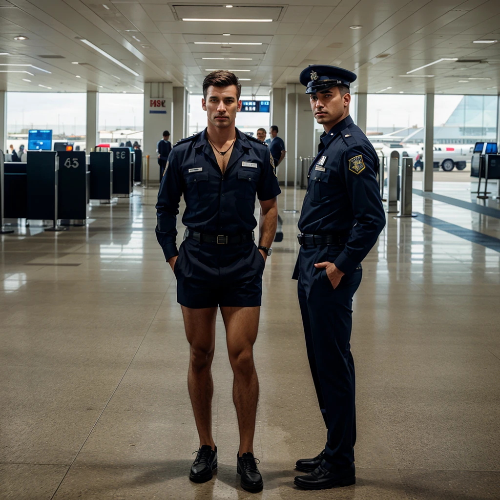 a highly detailed full body Photo of a handsome policeman wear police cap, shirtlift,  shirt lift, standing in night street, police car background, gentle, 1boy, solo, in suit and underwear, Airport Security, navel hair,  look at viewer,  (detailed face), (perfect detailed eyes:1.1),  focus on face, focus on eyes, bright eyes, (highly detailed skin:1.1),  handsome French man, father, manly, male focus, only male,  real human skin, detailed skin pores, highly detailed eyes, detailed skin, skin texture, intricately detailed, fine details, hot, perfect athletic body, Studio lighting, Modelshoot style, Professional Photography,  PHOTOREALISTIC, Cinematic, Realistic, sunset, RAW, analog, sharp focus, raw, 8k uhd,   high resolution, DSLR, high quality, Fujifilm XT3, award winning, masterpiece,      <lora:shirtliftALORAFor_shirtliftv1:0.9>   <lora:InstantPhotoX2:0.65> <lora:person10:0.5>