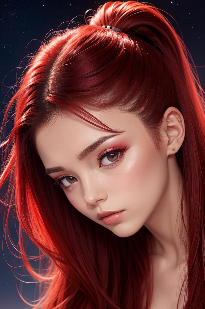 Create an image of a hair line named after Red night with the image on the hair line products of a bright red star with hair 