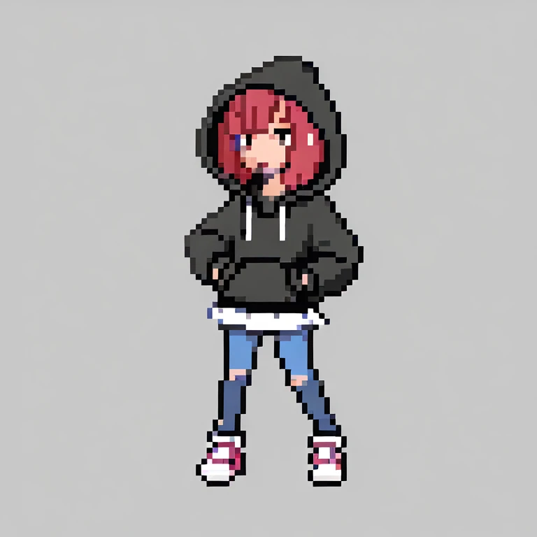 1girl, solo, hood,
 simple background