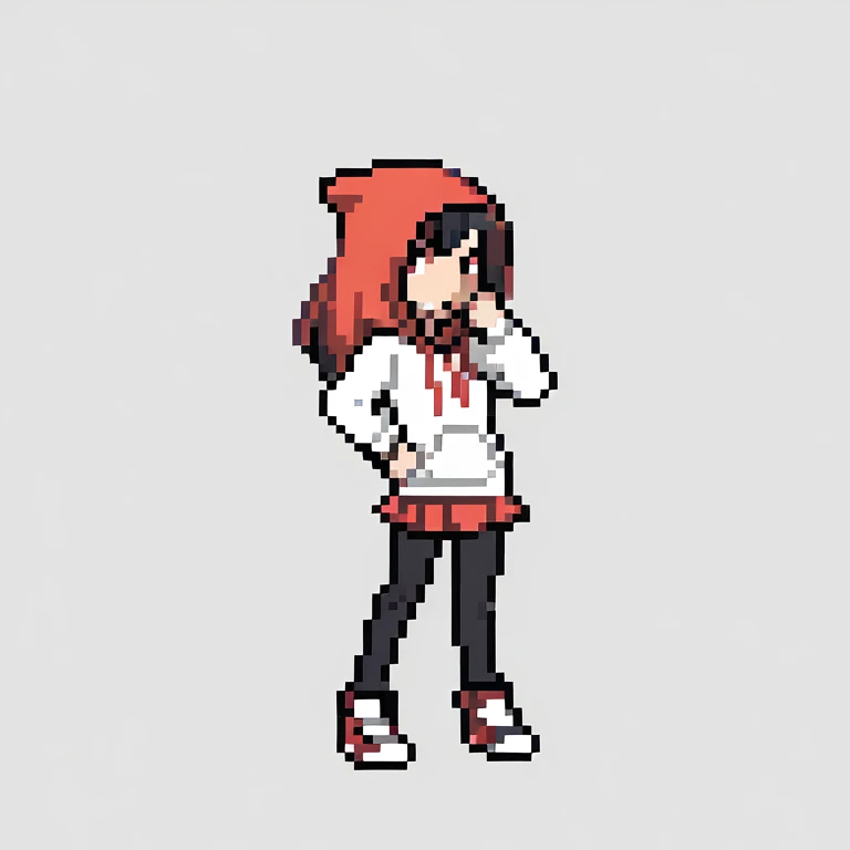 1girl, solo, hood,
simple background