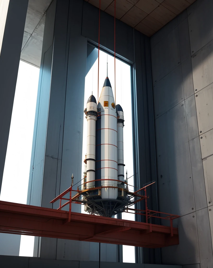 Create a detailed 3D model of a futuristic spaceship along with a mini rocket. The spaceship should have a sleek, aerodynamic design with a central body, wings, and a cockpit. The mini rocket should be designed as follows:

Structure:

Cylindrical body
A conical nose at the top
A functional door on the side for entry and exit
Four retractable landing legs for stable support on various terrains
Details:

The door should be positioned on the lower half of the rocket, large enough to allow a person to enter.
The landing legs should be evenly spaced around the base of the rocket, designed to retract during flight and extend for landing. They should have a robust, mechanical appearance with joints and supports.
Materials and Textures:

The body of the rocket should be made of a metallic material with a smooth, reflective surface.
The landing legs should have a combination of metal and reinforced composite materials to give them a sturdy, industrial look.
The door should have visible hinges and a locking mechanism, perhaps with a small window or control panel.
Lighting and Environment:

The model should be rendered in a space setting or on a moon-like surface to emphasize the sci-fi theme.
Use soft lighting to highlight the textures and details of both the spaceship and the mini rocket.