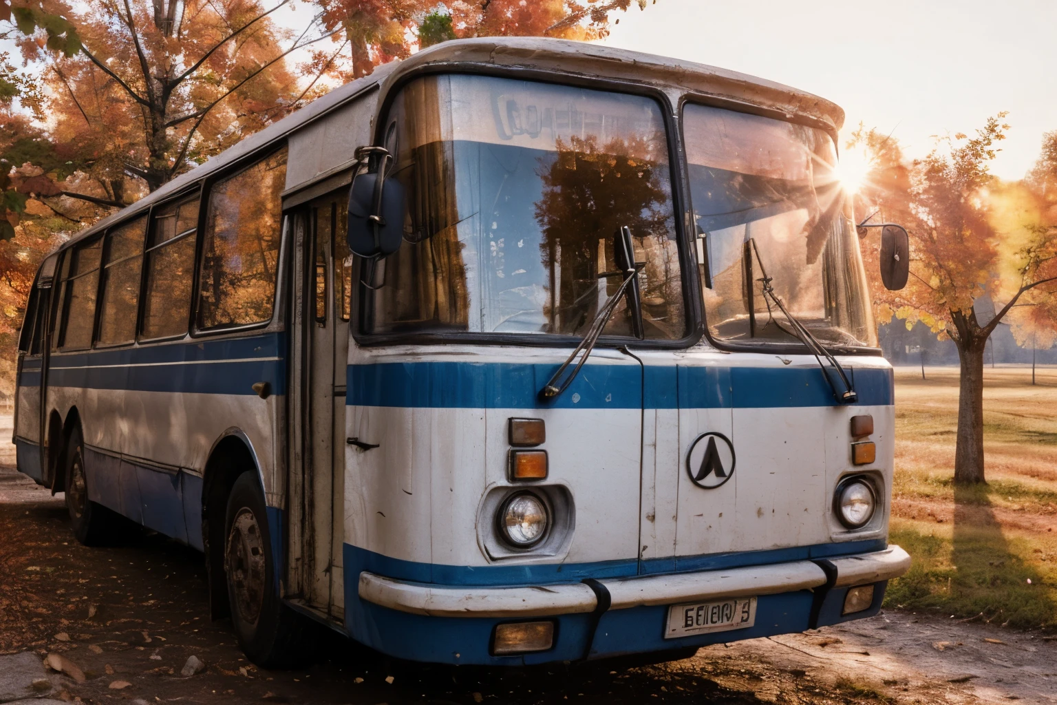 Photo RAW,(Gel 40BO,(autumn:1.3),(1980s:1.3),(Old Russia:1.2) landscape,(A quiet light blue bus is parked., Sunlit daisy field),sunlight,(Bokeh:1.3) dusty atmospheric haze, High quality material texture, Volume Texture, Coating Texture, metal texture, (Natural Color, Correct White Balance, Color Correction, Haze Removal,Clarity)), masterpiece, Award-winning photography, Natural light, Perfect composition, High detail, Ultra-realistic,Lens flare,Timeless elegance, Classic tones, Sophisticated lighting, Depth of written boundary,Sharp focus, Dark Theme 