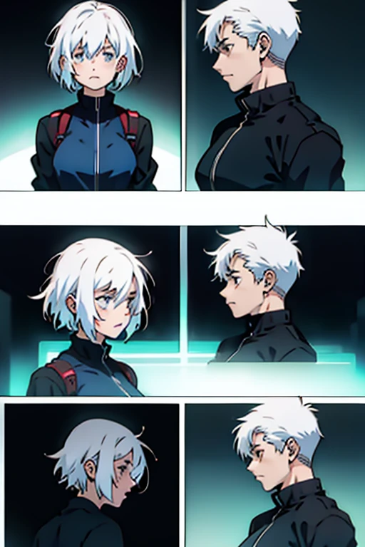 Girl with short white hair small, sick and dying, manga page with panels and dialogue