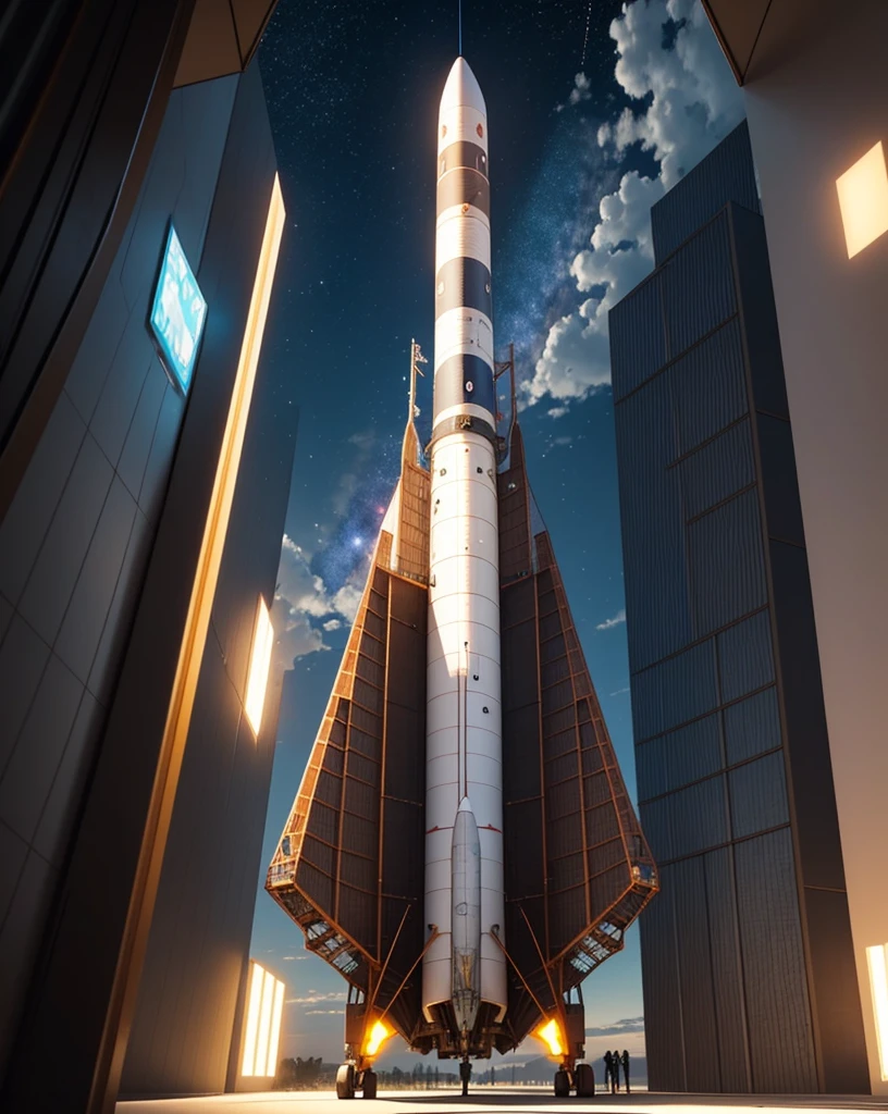 Create a detailed 3D model of a futuristic spaceship along with a mini rocket. The spaceship should have a sleek, aerodynamic design with a central body, wings, and a cockpit. The mini rocket should be designed as follows:
Structure:
Cylindrical body
A conical nose at the top
A functional door on the side for entry and exit
Four retractable landing legs for stable support on various terrains
Details:
The door should be positioned on the lower half of the rocket, large enough to allow a person to enter.
The landing legs should be evenly spaced around the base of the rocket, designed to retract during flight and extend for landing. They should have a robust, mechanical appearance with joints and supports.
Materials and Textures:
The body of the rocket should be made of a metallic material with a smooth, reflective surface.
The landing legs should have a combination of metal and reinforced composite materials to give them a sturdy, industrial look.
The door should have visible hinges and a locking mechanism, perhaps with a small window or control panel.
Lighting and Environment:
Position the spaceship and mini rocket on the surface of Mars at night.
Mars' terrain should be realistically depicted with rocky, reddish soil and craters.
The night sky should be filled with stars, and the scene should have low, ambient lighting to create a mysterious and futuristic atmosphere.
Soft lighting should be used to highlight the textures and details of both the spaceship and the mini rocket, with some illumination coming from the spaceship itself, such as lights around the landing area or from windows.