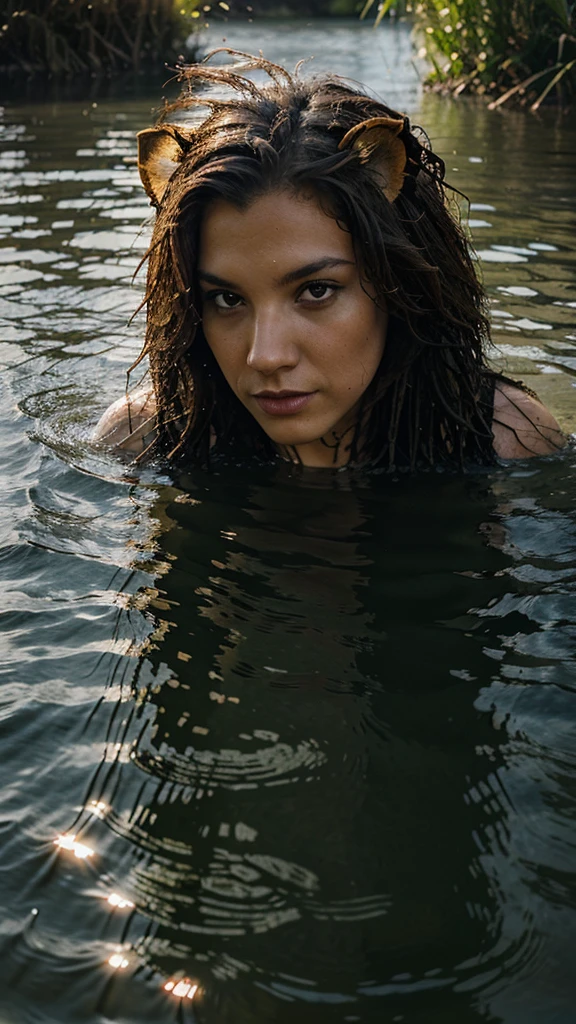 COVER FOR A MUSIC ALBUM TITLE SUBMERGED A LION IMMERSED IN WATER