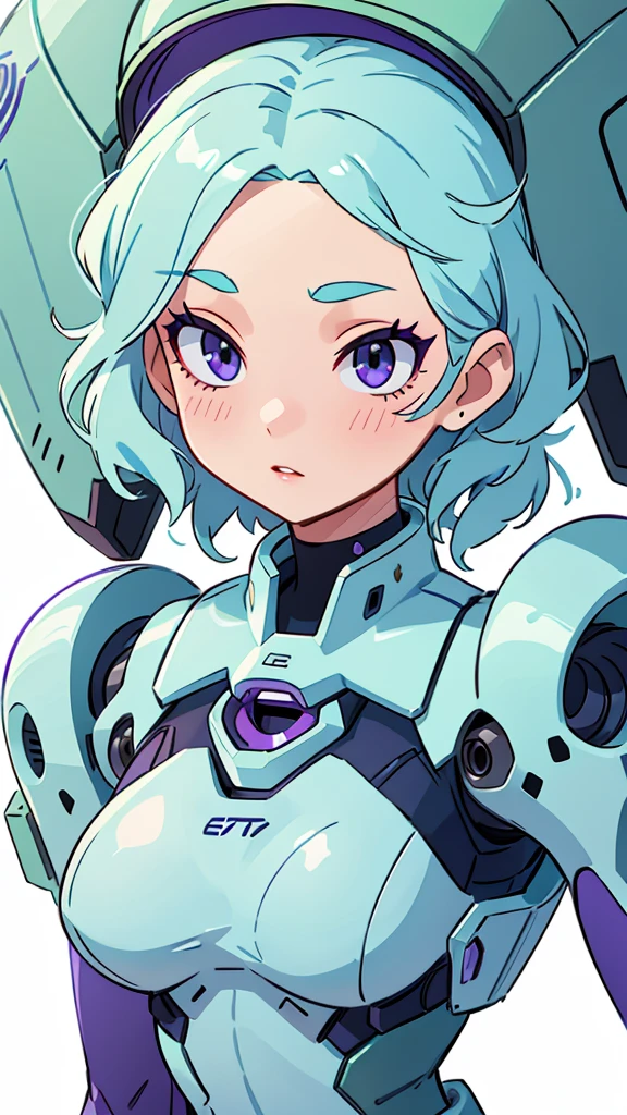  a sexy elite girl, beautiful, tall, wavy light blue hair, short cut, short forehead, her soft green eye, purple eyelashes, she wears a robotic metallic top, a military ship&#39;s aerial suit and pants, a gray military aerial suit&#39;s armor, black gloves, her hand, her back, her elite wing position. 