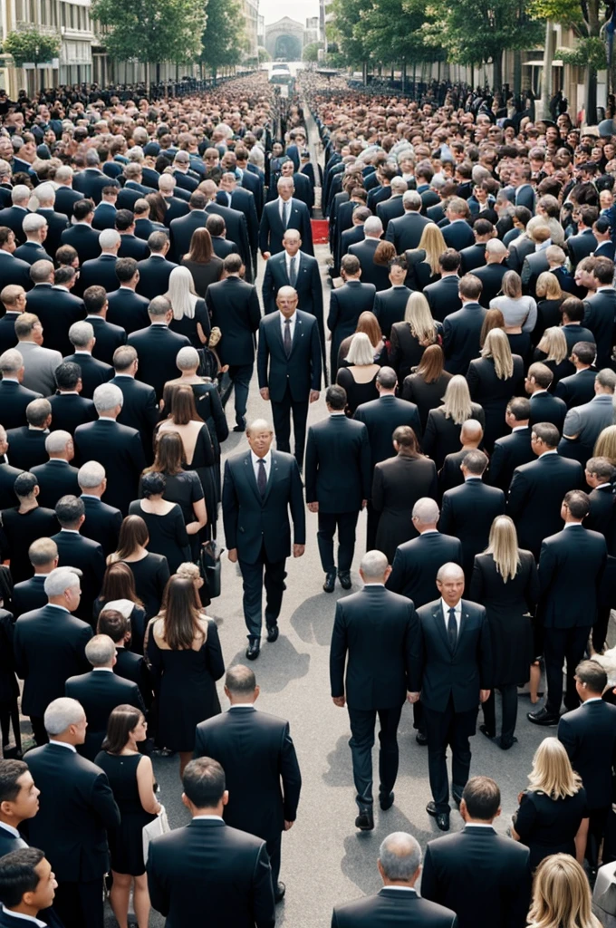 A funeral with many people
