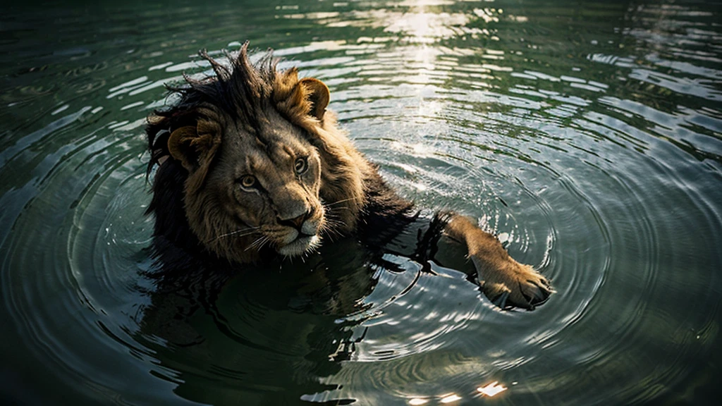 COVER FOR A MUSIC ALBUM TITLE SUBMERGED A LION IMMERSED IN WATER