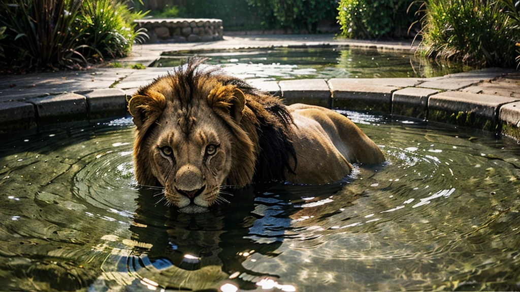 COVER FOR A MUSIC ALBUM TITLE SUBMERGED A LION IMMERSED IN WATER