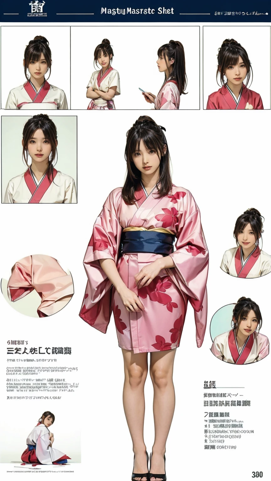 ((masterpiece)),(((Highest quality))),((Character design sheet)),Thin thighs,Long legs,masterpiece, Japanese Kimono, woman, 30 years old,
