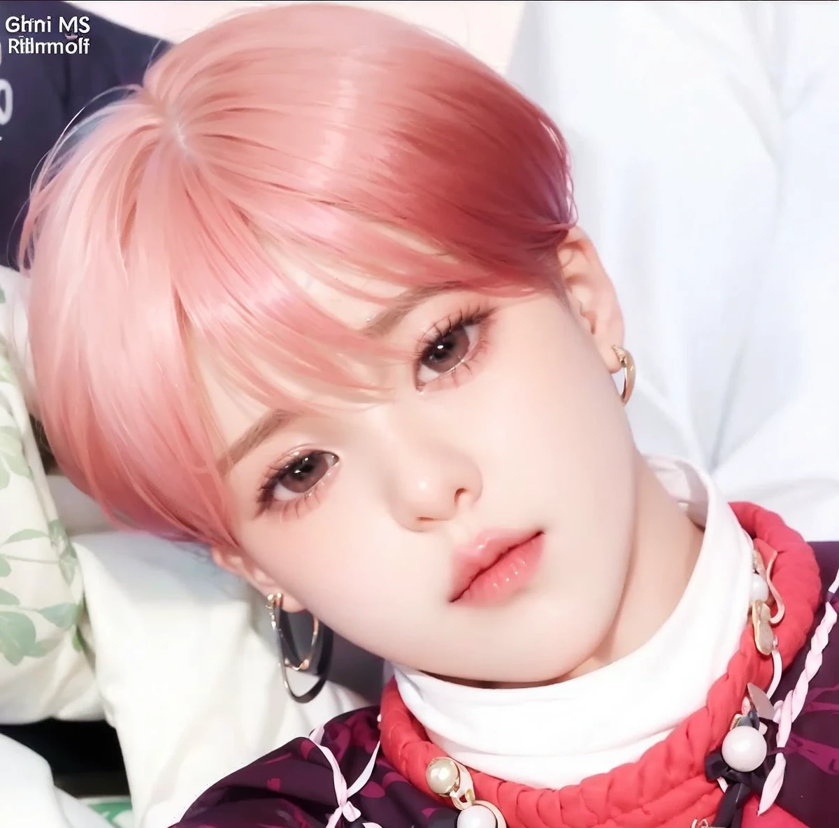Jimin from bts tender and cute. Kpop idol. Ulzzang boy cute and tender. Innocent and angelic face. Very cute with pink hair