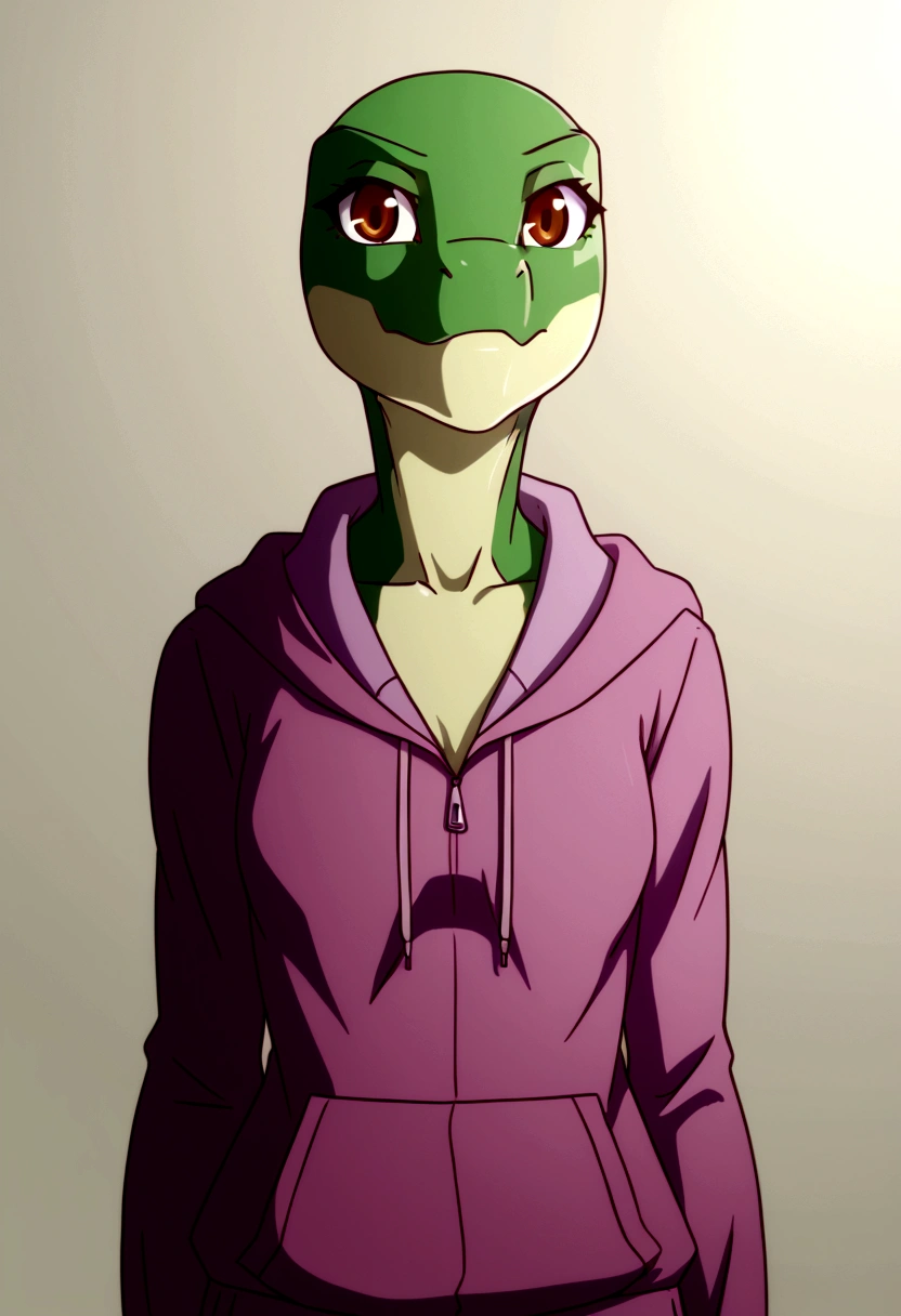 girl wearing lizard hoodie with no background