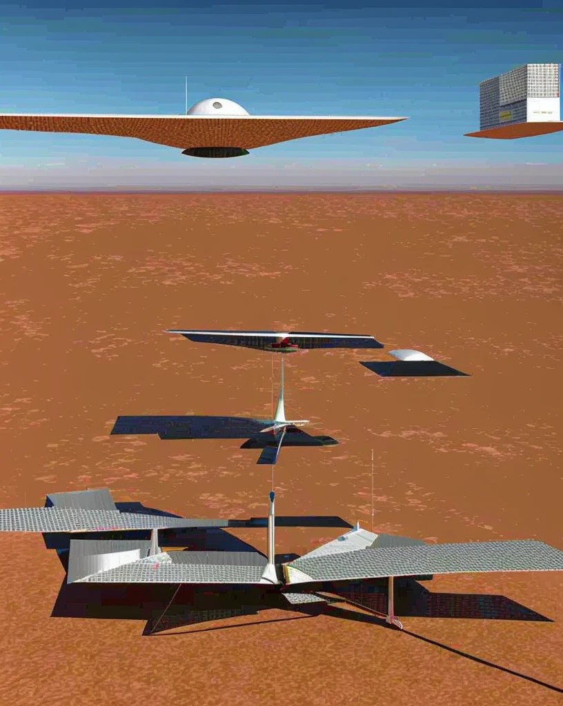 Create a detailed 3D model of a futuristic spaceship along with a mini rocket. The spaceship should have a sleek, aerodynamic design with a central body, wings, and a cockpit. The mini rocket should be designed as follows:
Structure:
Cylindrical body
A conical nose at the top
A functional door on the side for entry and exit
Four retractable landing legs for stable support on various terrains
Details:
The door should be positioned on the lower half of the rocket, large enough to allow a person to enter.
The landing legs should be evenly spaced around the base of the rocket, designed to retract during flight and extend for landing. They should have a robust, mechanical appearance with joints and supports.
Materials and Textures:
The body of the rocket should be made of a metallic material with a smooth, reflective surface.
The landing legs should have a combination of metal and reinforced composite materials to give them a sturdy, industrial look.
The door should have visible hinges and a locking mechanism, perhaps with a small window or control panel.
Lighting and Environment:
Position the spaceship and mini rocket on the surface of Mars at night.
Mars' terrain should be realistically depicted with rocky, reddish soil and craters.
The night sky should be filled with stars, and the scene should have low, ambient lighting to create a mysterious and futuristic atmosphere.
Soft lighting should be used to highlight the textures and details of both the spaceship and the mini rocket, with some illumination coming from the spaceship itself, such as lights around the landing area or from windows.