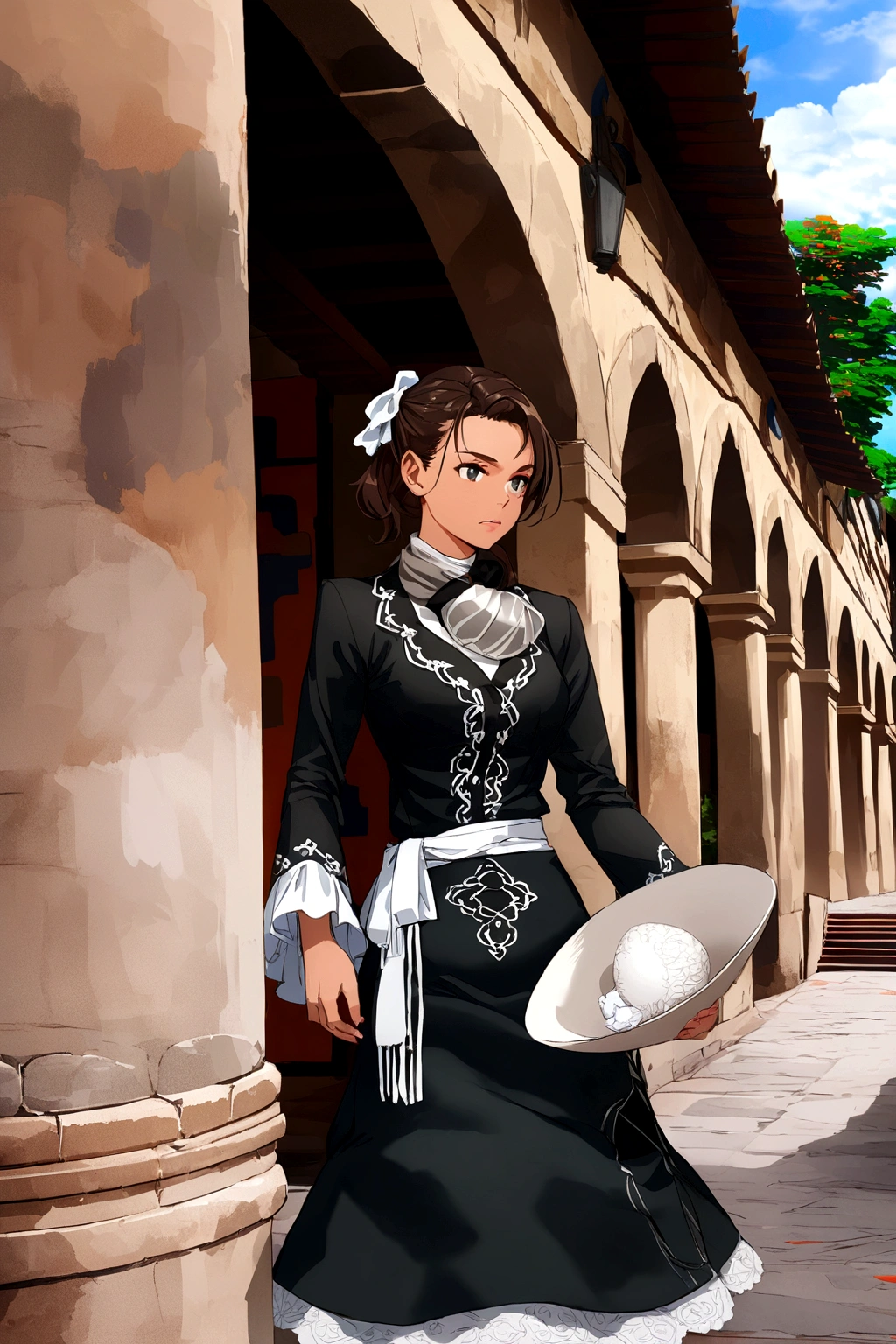 Create beautiful anime girl with the same clothes from the photo including revolutionary background details