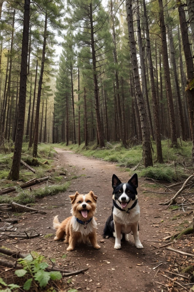 Bags of dog kibble in a desolate natural forest