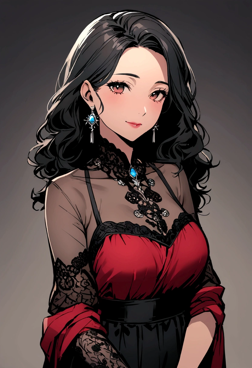 forty-five year old woman, not very high, kind and dark-skinned human housewife