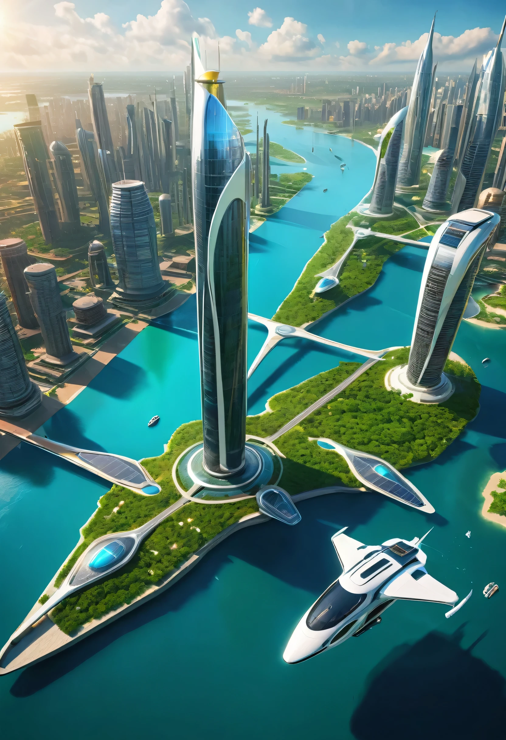 a well designed image of nigeria in 2050, futuristic landscape, flying cars, skyscrapers, advanced architecture, solar panels, clean energy, floating islands, diverse population, vibrant colors, cinematic lighting, hyper-realistic, 8k, highly detailed, concept art style, photorealistic, incredible detail, masterpiece, award-winning