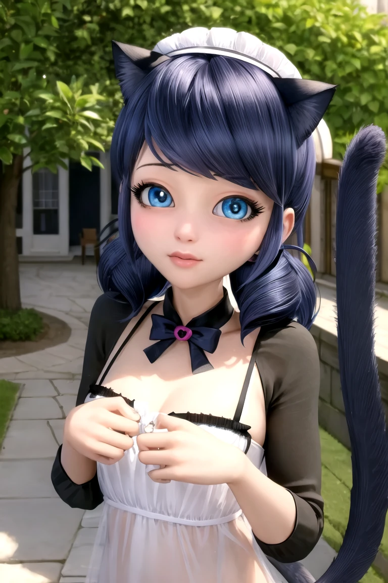 Blue eyes, black pupil, marinett, Cat lingerie, cat tail, cat girl, Cat cutout, cat bell