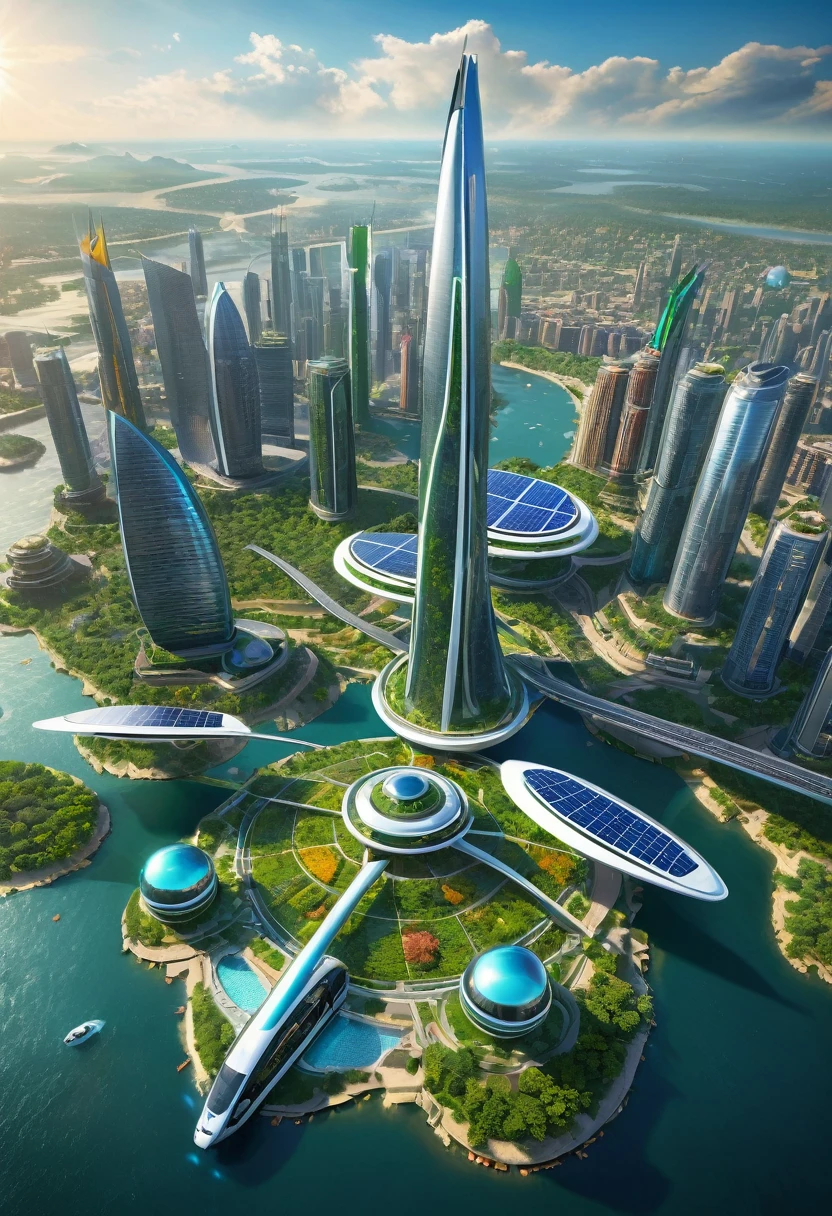 a well designed image of nigeria in 2050, futuristic landscape, flying cars, skyscrapers, advanced architecture, solar panels, clean energy, floating islands, diverse population, vibrant colors, cinematic lighting, hyper-realistic, 8k, highly detailed, concept art style, photorealistic, incredible detail, masterpiece, award-winning