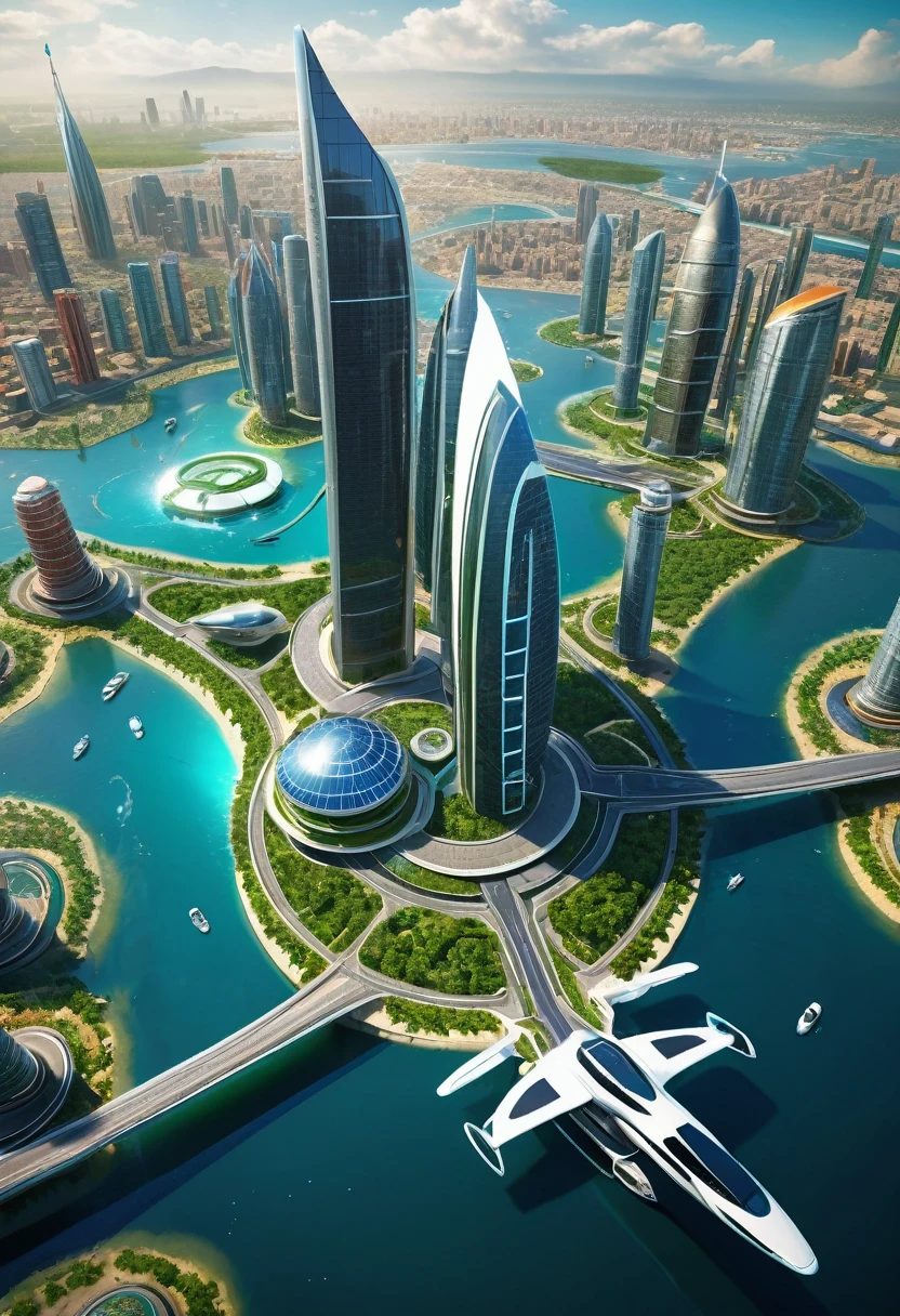 a well designed image of nigeria in 2050, futuristic landscape, flying cars, skyscrapers, advanced architecture, solar panels, clean energy, floating islands, diverse population, vibrant colors, cinematic lighting, hyper-realistic, 8k, highly detailed, concept art style, photorealistic, incredible detail, masterpiece, award-winning