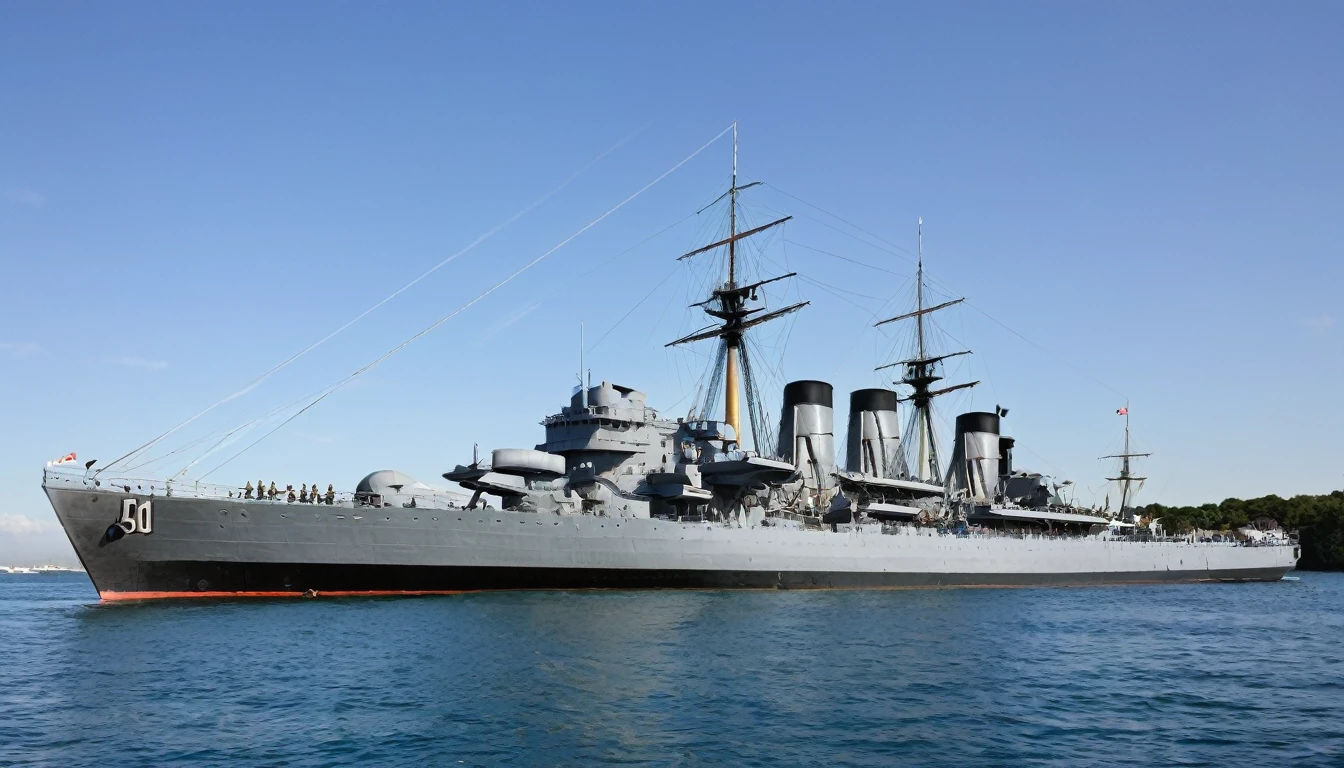 Marine Marchande Saint Grail II
Historic:
Manufacture: 1840
Type: Battleship
Period of Active Service: 1840-1914
Main Function: Defense and projection of naval power.
Design and Context
Exterior:
Built with advanced technology for the time, it was powered by steam engines.
Sturdy metal structure, reflecting 19th century naval innovations.
Inside:
Improvements compared to the original Saint Graal, with more comfort for the crew.
History and Use
It served as one of the fleet's main battleships during the 19th century.
Retired in 1914, it has been preserved and restored over the years, remaining a floating museum and participating in commemorative events and naval parades.