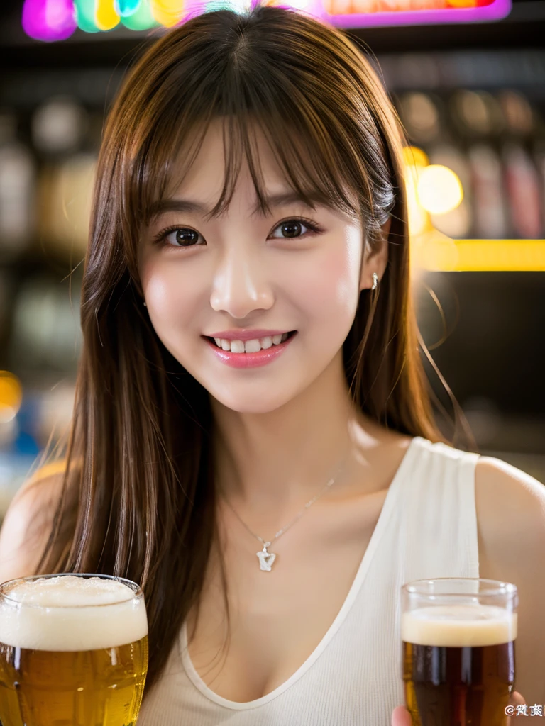 A very cute face like an idol、Looks like a young face、20-year-old female、Gentle and cute、A kind smile、Cleavage、one piece、Stylish bar counter、Indirect lighting at night、Holding a wine glass、whole body、RAW Photos、Genuine、Artistic、Real Stick、High resolution、Genuine Life、No copyright notice