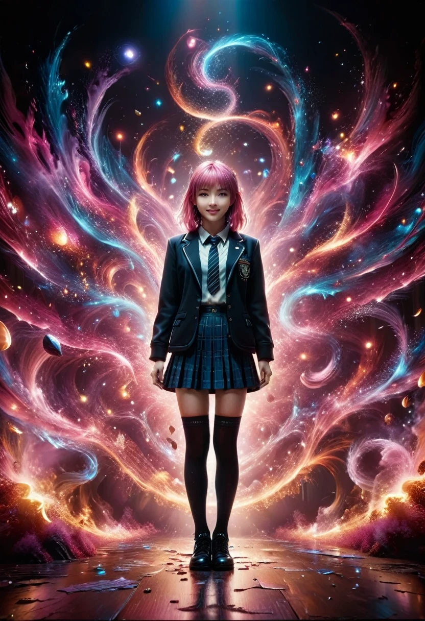 High school girl blazer、 uniform、Red checked knee-length skirt、Long skirt、JK Style、Jacket、smile、Knee-high socks、Thigh-high socks、pantyhose、A superb beauty、Super cute、ennui、Rare beauty、Twin tail hair、Black Dark Eyeshadow、Sad、Good skin glow、Long hair straightener、Dark Gothic Makeup、Dark Smile、Fragrant beauty、Stained glass background、Mastepiece、Best Quality、Refers to 5 books、Sweat glistening on my chest、Sweat glistening on my face、Small breasts、Dark pink hair、Age 22 years old、Slightly slim、Mysterious look、A sad expression、Pink Hair、mysterious gothic church、enchanting castle、Sweating profusely all over the body、A lot of sweat and light on the thighs、Shiny thighs、Plenty of sweat glistening on the thighs、A large amount of sweat glistens on my thighs、Sweating profusely、Gal、Small breasts、japanese face、Alluring expression、Thin thighs、Playing guitar、I have a guitar、Sing a song enthusiastically、Playing guitar in a band、Playing guitar chords、Live House Background、Sing a song、Open your mouth、Live house scenery、Looking down a little、Mike stand、A dazzling live stage、