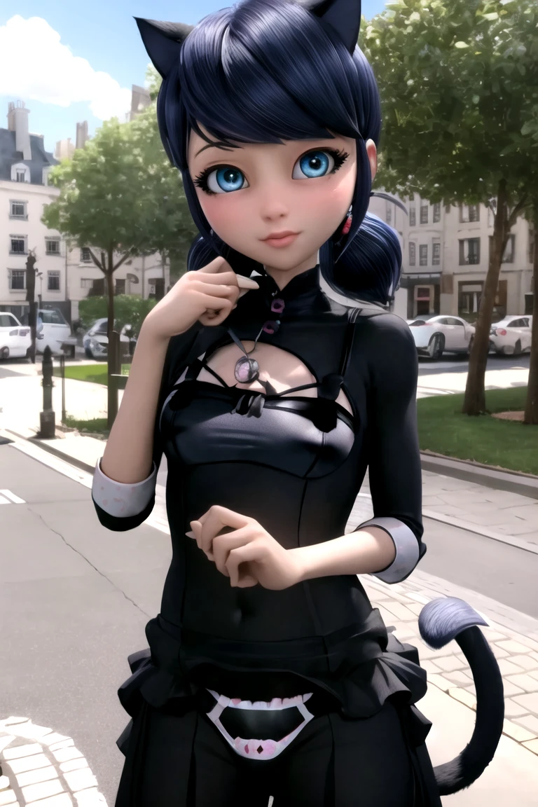 Blue eyes, black pupil, marinett, Cat lingerie, cat tail, cat girl, Cat cutout, cat bell
