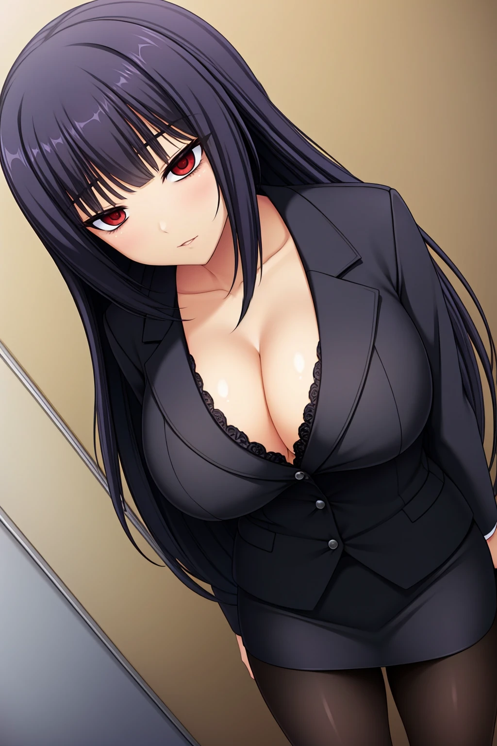 black-hair,bainded-hair,Braided Hair、long-hair,red-eyes,big-breast,business-suit,black-business-suit,black-pantyhose,mini-skirt,23 years old,older sister、Ultra-high resolution、Ultra HD,Braided Hair、red-tie,standing,milf,wife,huge-nipple,dark-makeup,dark-huge-nipple,dark-nipple