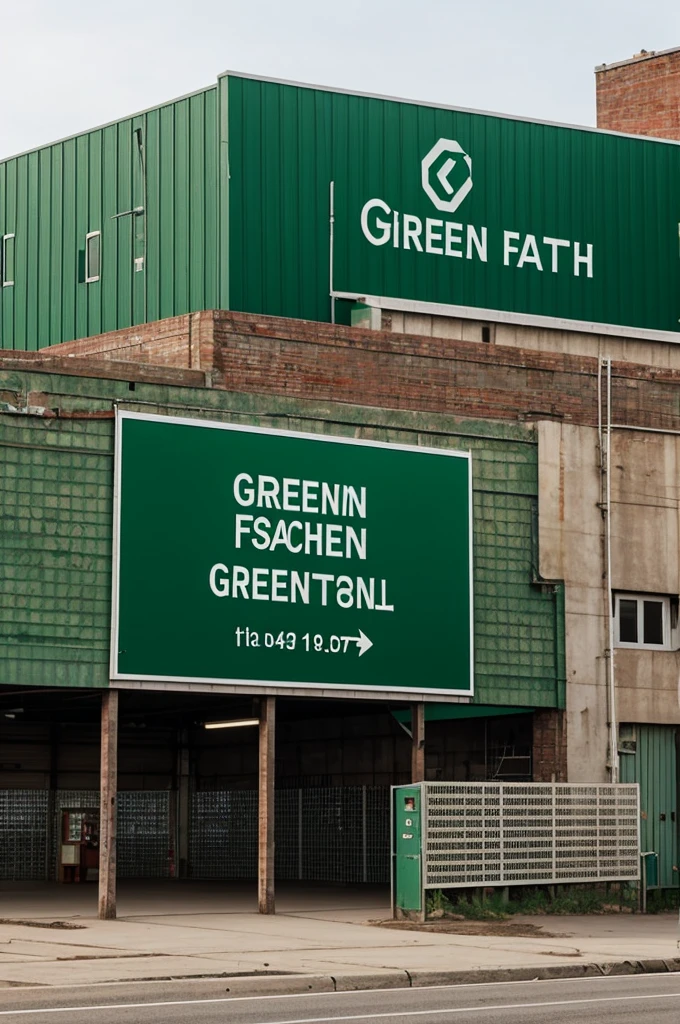 Factory with a sign that says green fabric