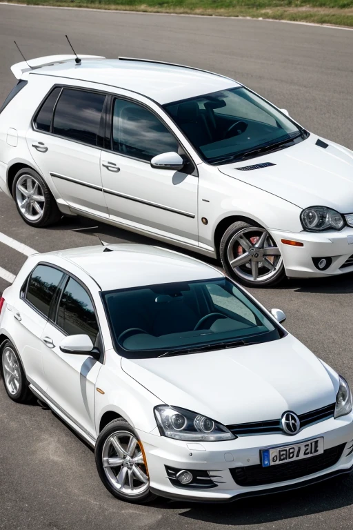 A white two-door car that looks like a golf , realist art