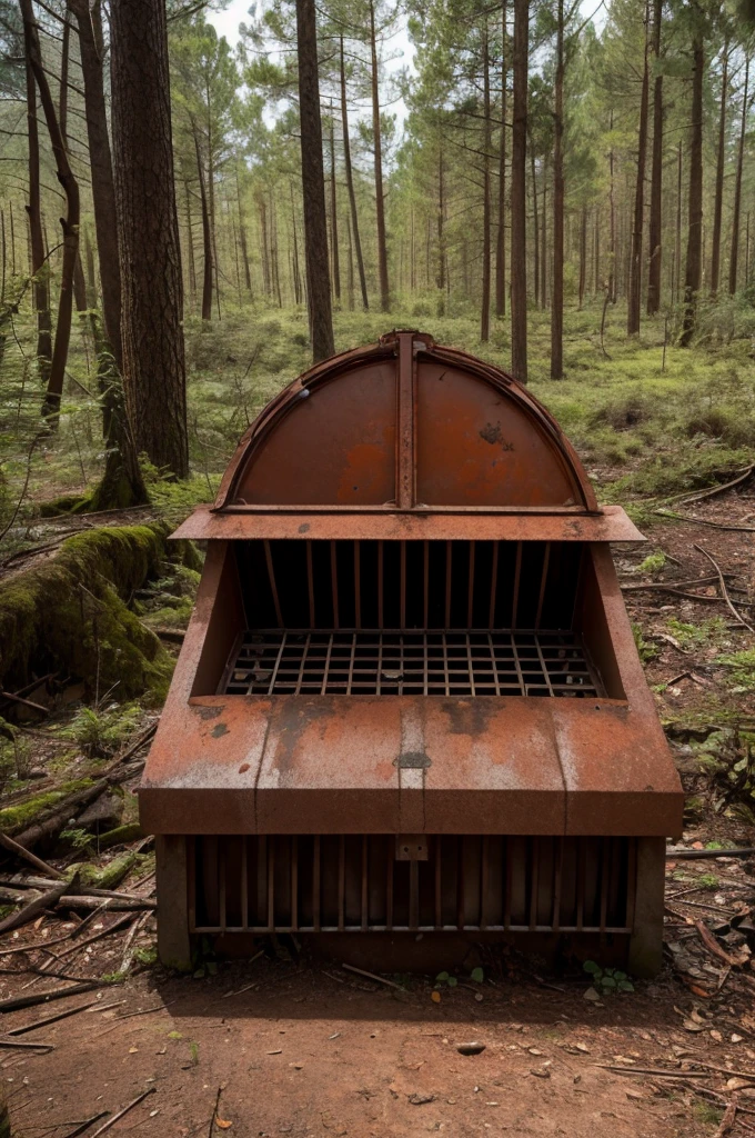 A rusty ventilation grill in a desolate natural forest