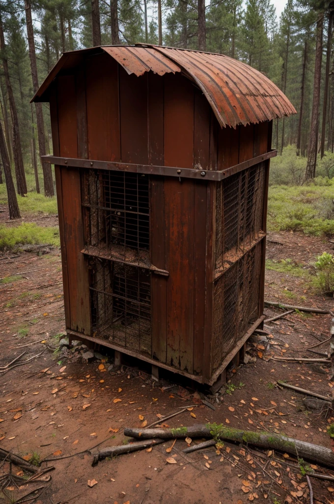 A rusty ventilation grill in a desolate natural forest