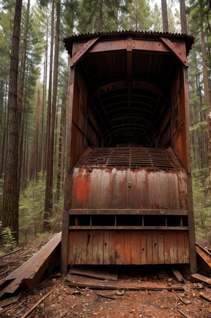 A rusty ventilation grill in a desolate natural forest 